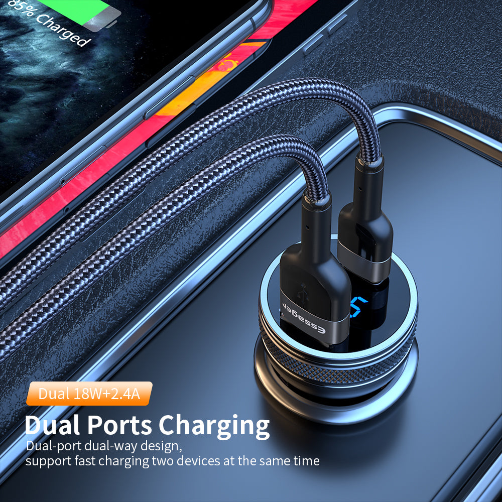 ESSAGER QC3.0 36W nabíječka do auta USB-C s napájením PD3.0 3.0 USB nabíječka do auta typu C ESSAGER QC3.0 36W nabíječka do auta USB-C s napájením PD3.0 3.0 USB nabíječka do auta typu C